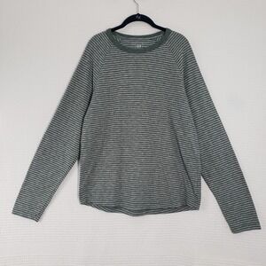 Gap Long Sleeve Crew Neck Shirt Mens XL Green Grey Striped Raglan Casual Tee